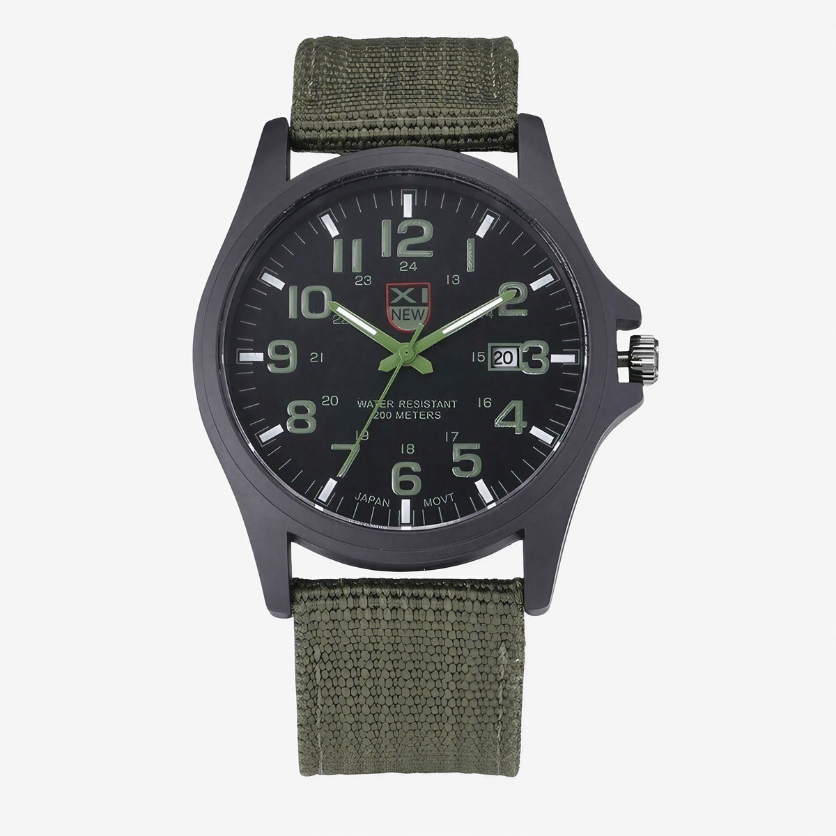 Montre outdoor homme étanche 50 m, boîtier 45 mm, chronomètre, vert