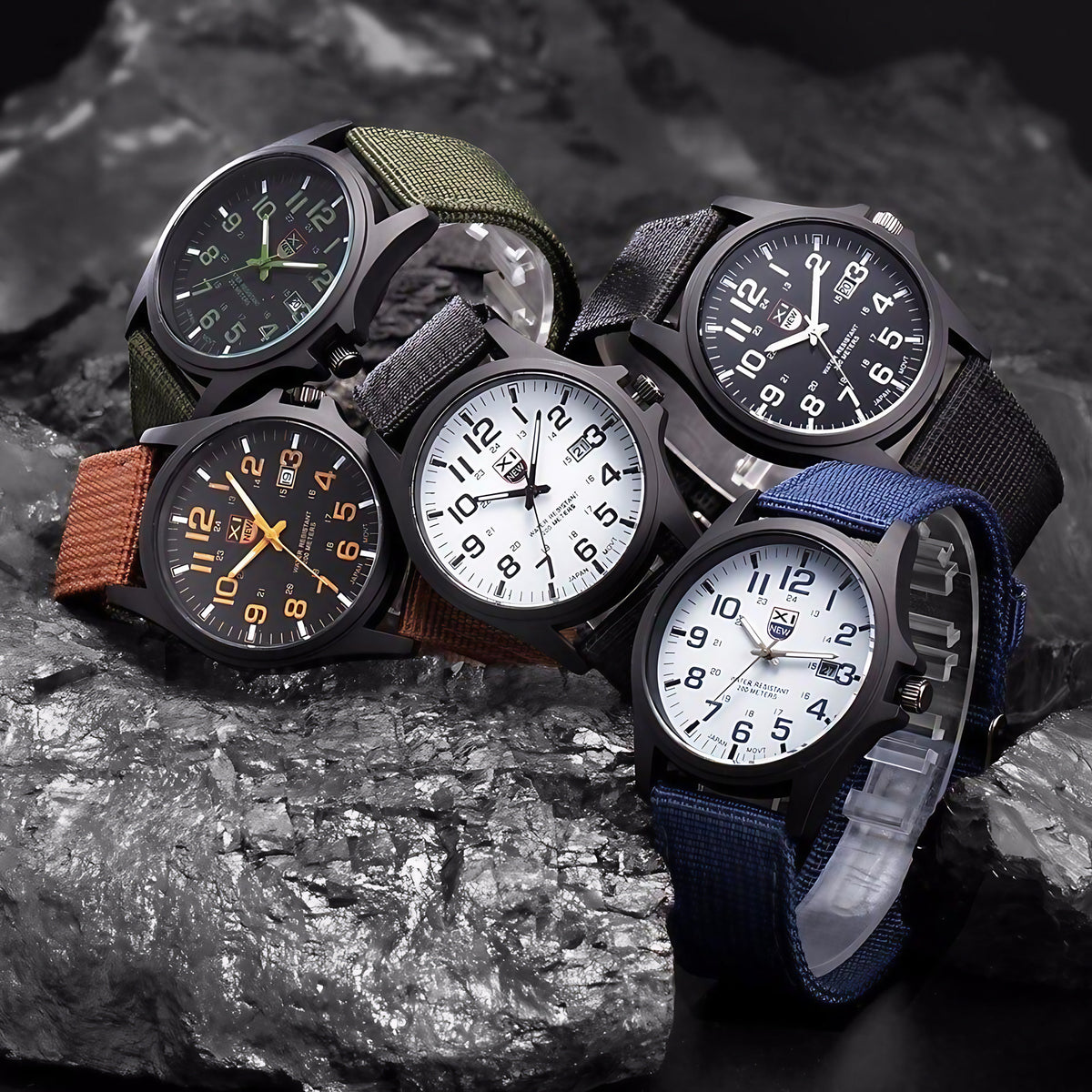 Montre outdoor homme étanche 50 m, boîtier 45 mm, chronomètre, noir et blanc