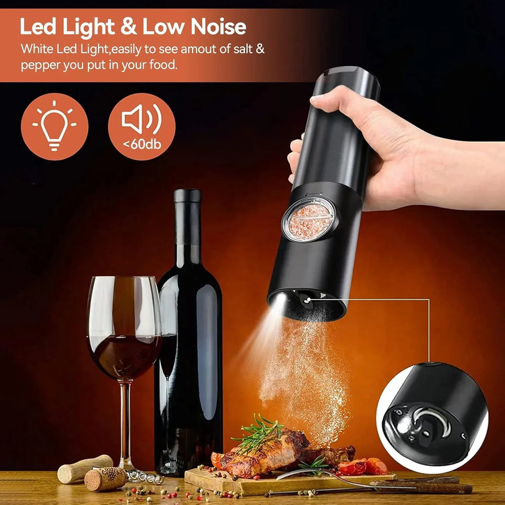 Moulin électrique à sel et poivre rechargeable, lumière LED
