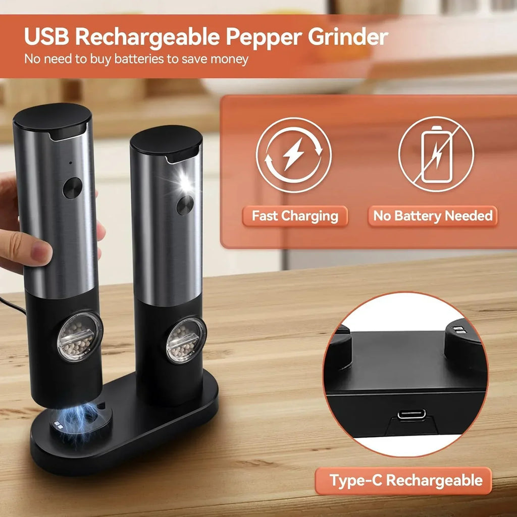 Moulin électrique à sel et poivre rechargeable, lumière LED