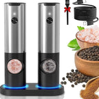 Moulin électrique à sel et poivre rechargeable, lumière LED, argenté