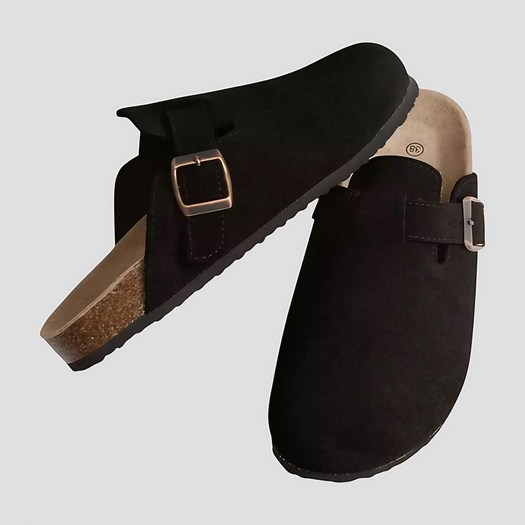 Mules mixtes à boucle réglable et semelle ergonomique, noir