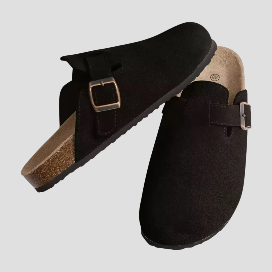 Mules mixtes à boucle réglable et semelle ergonomique, noir