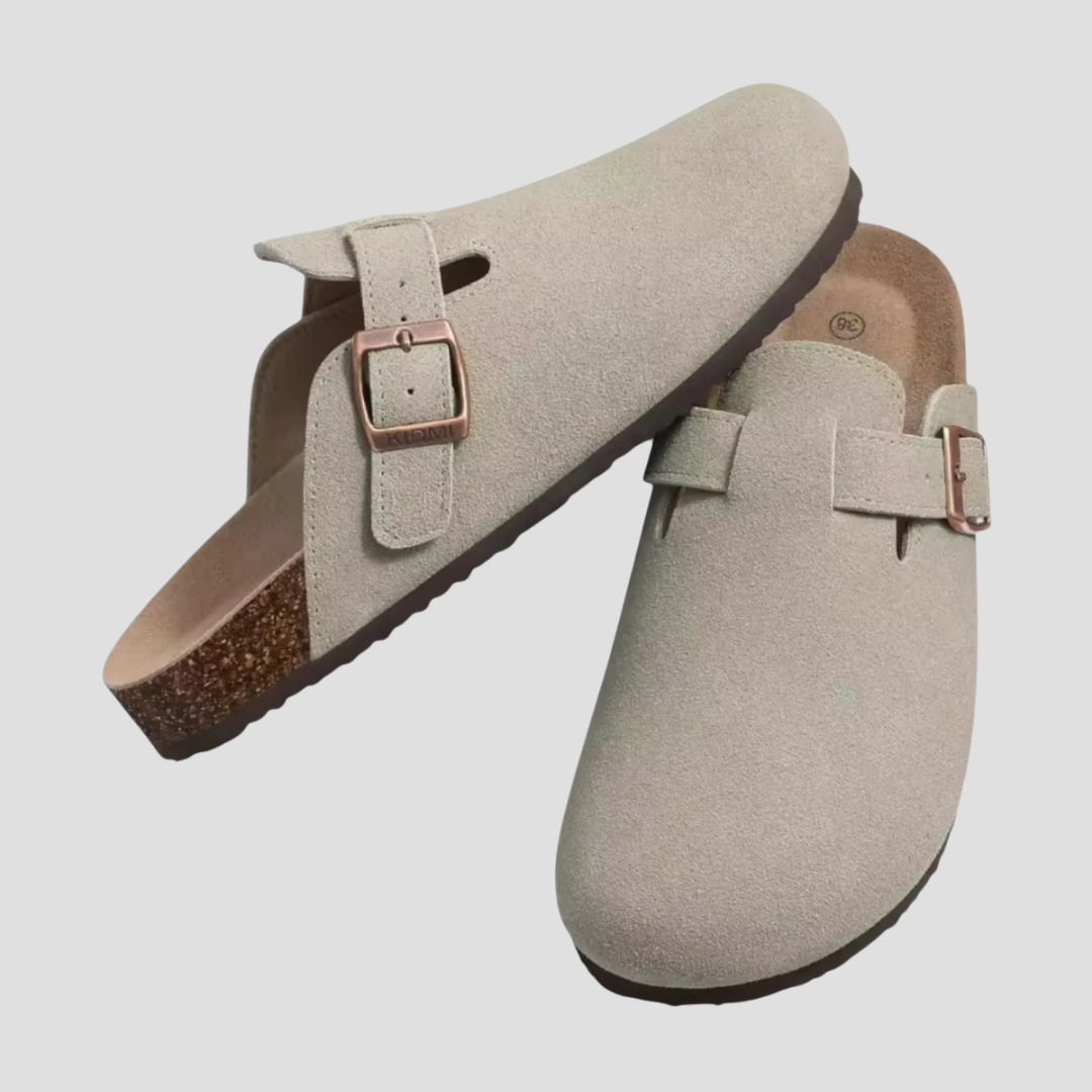 Mules mixtes à boucle réglable et semelle ergonomique, gris