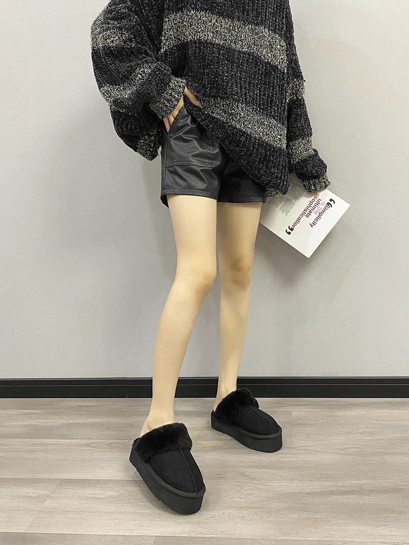 Mules chaudes femme pour l'hiver, marron ou noir, 35 au 40