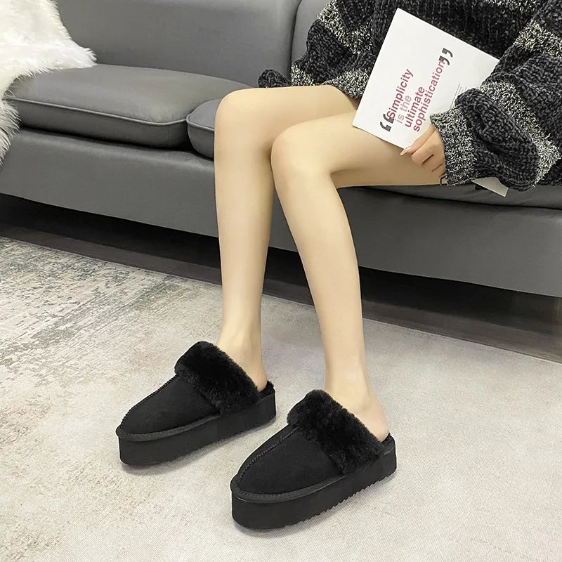 Mules chaudes femme pour l'hiver, marron ou noir, 35 au 40