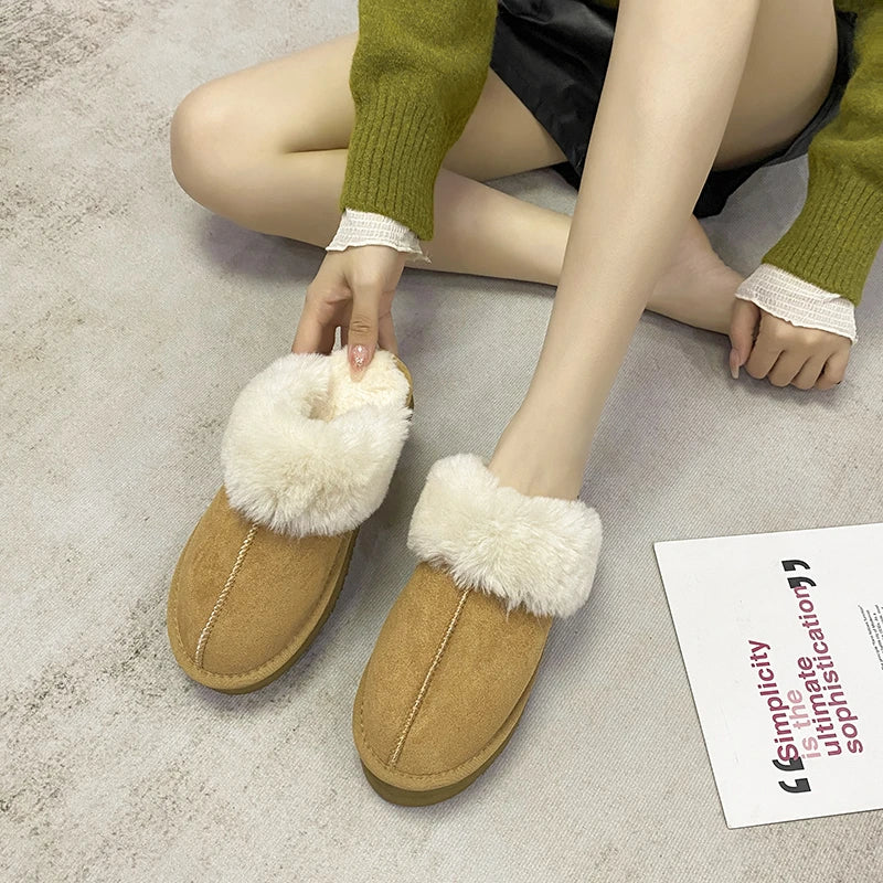 Mules chaudes femme pour l'hiver, marron ou noir, 35 au 40