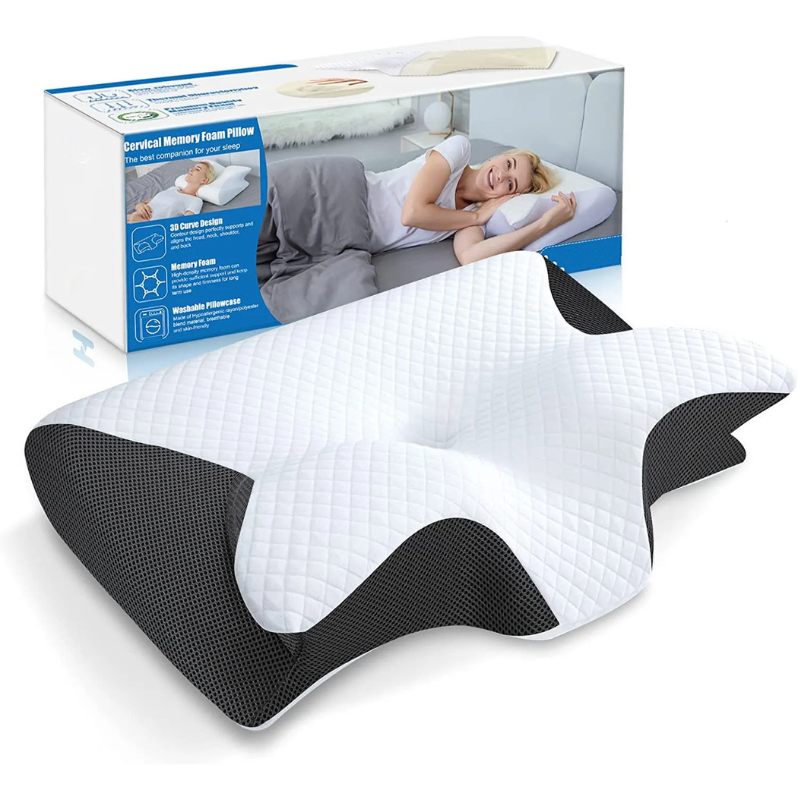 Oreiller cervical ergonomique en mousse à mémoire de forme, noir