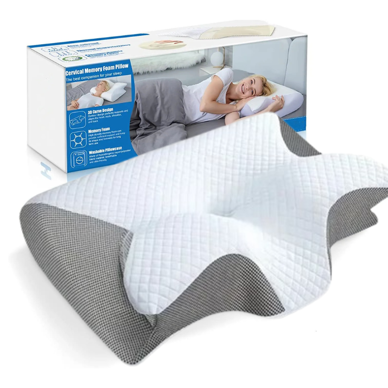 Oreiller cervical ergonomique en mousse à mémoire de forme, gris