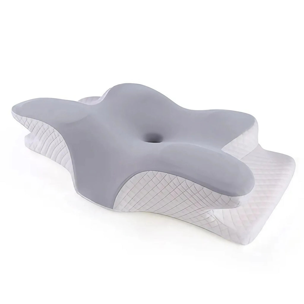 Oreiller ergonomique papillon en mousse à mémoire de forme, gris