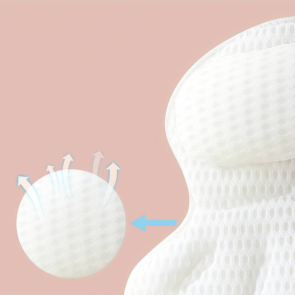 Coussin de baignoire en mesh respirant, à ventouses, 35 x 20 cm