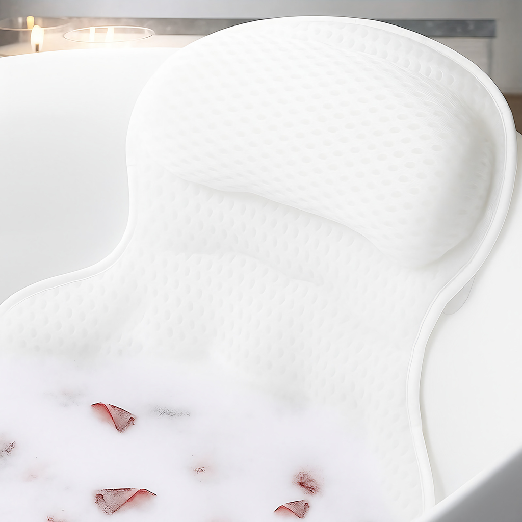 Coussin de baignoire en mesh respirant, à ventouses, 35 x 20 cm, blanc