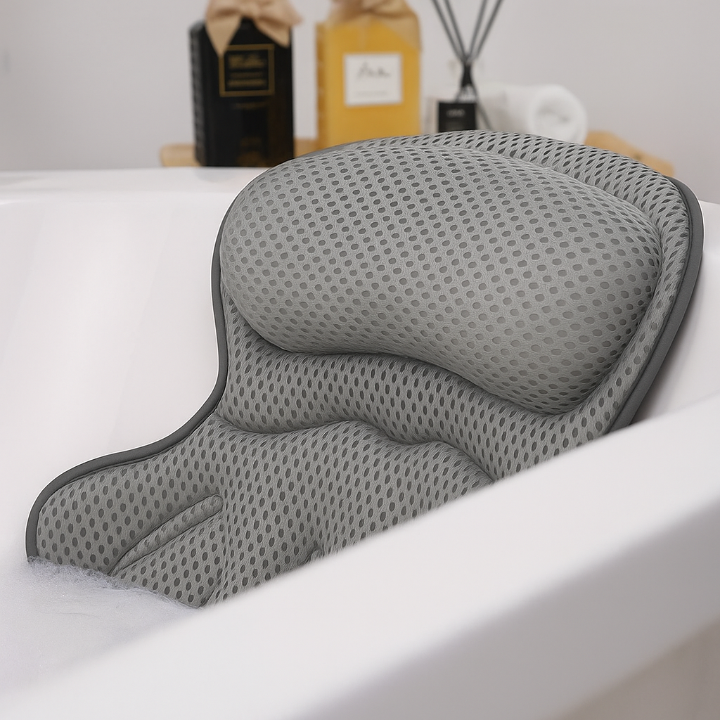Coussin de baignoire en mesh respirant, à ventouses, 35 x 20 cm, gris