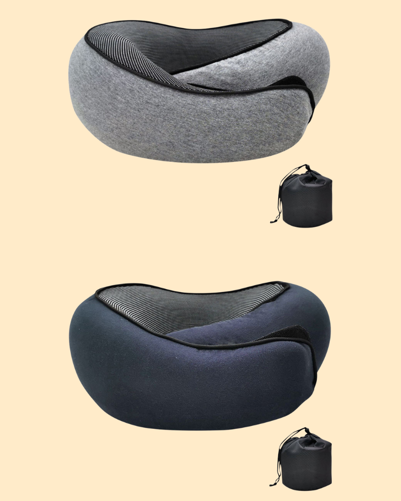 Coussin cervical de voyage en mousse à mémoire de forme, gris foncé et bleu
