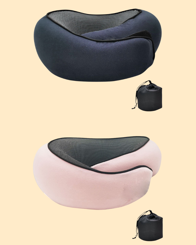 Coussin cervical de voyage en mousse à mémoire de forme, gris foncé et rose