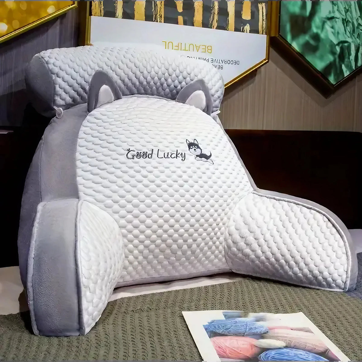 Oreiller à motif animal, husky, lapin, dinosaure, 75 x 50 cm