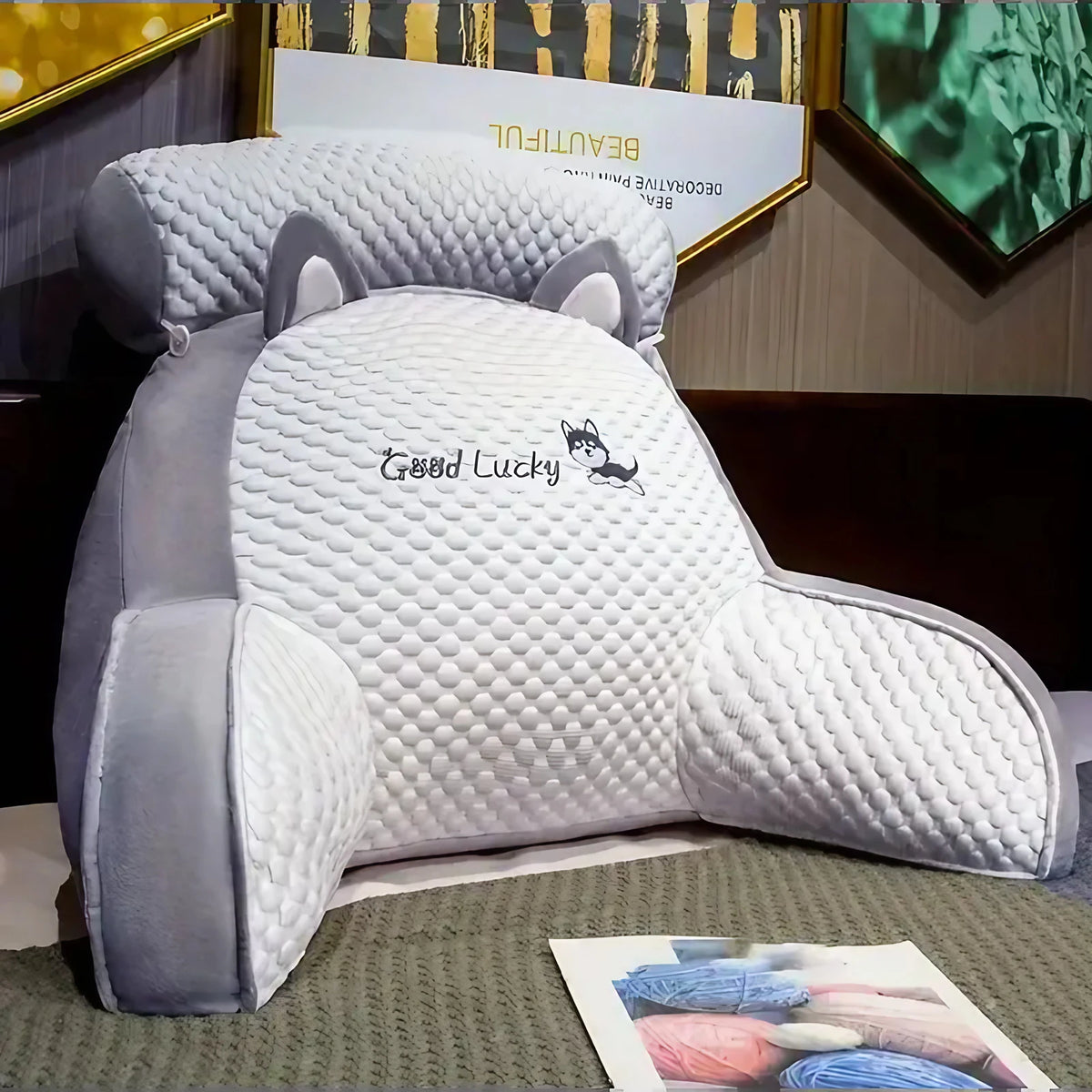 Oreiller à motif animal, husky, lapin, dinosaure, 75 x 50 cm