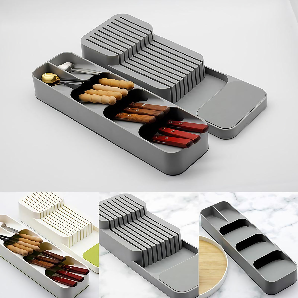 Range-couverts pour tiroir de cuisine, gris ou blanc