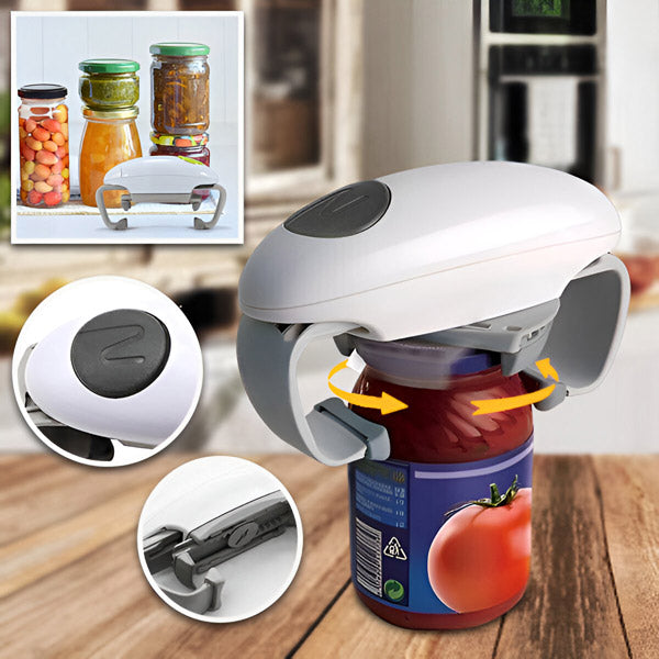 Ouvre-bocal automatique à bouton, pour pots de toutes tailles, gris