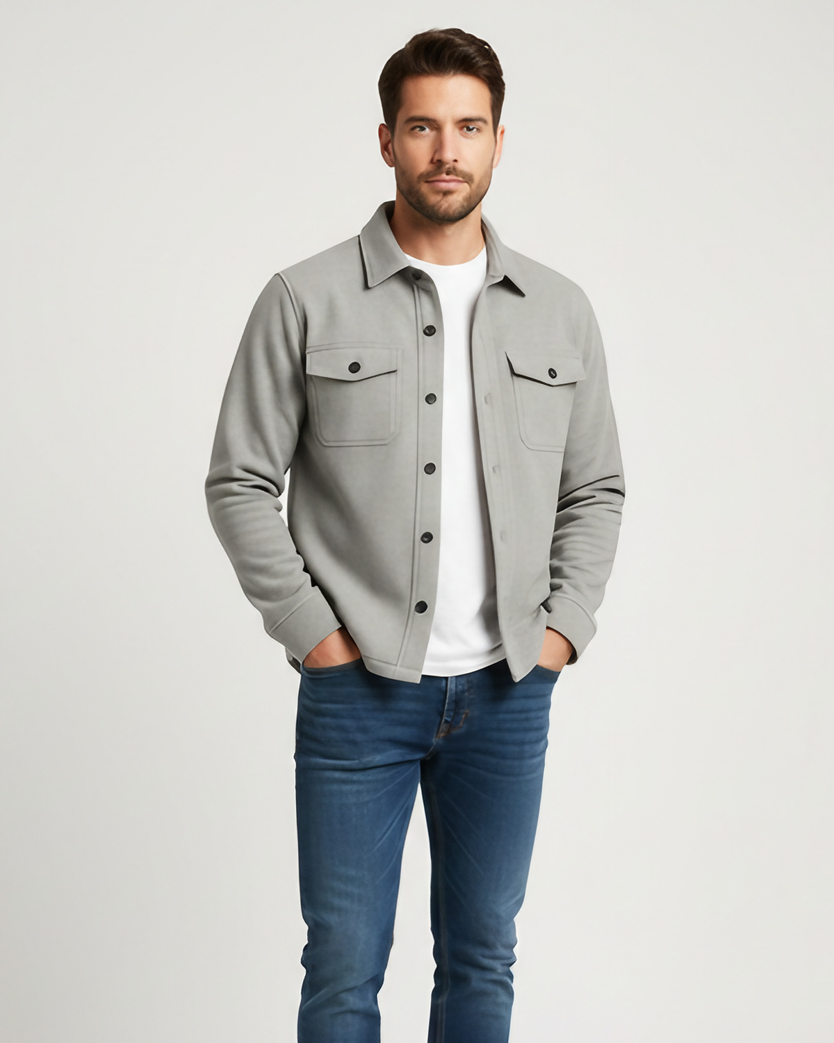 Surchemise homme non doublée, coupe droite, du XS au 3XL, gris