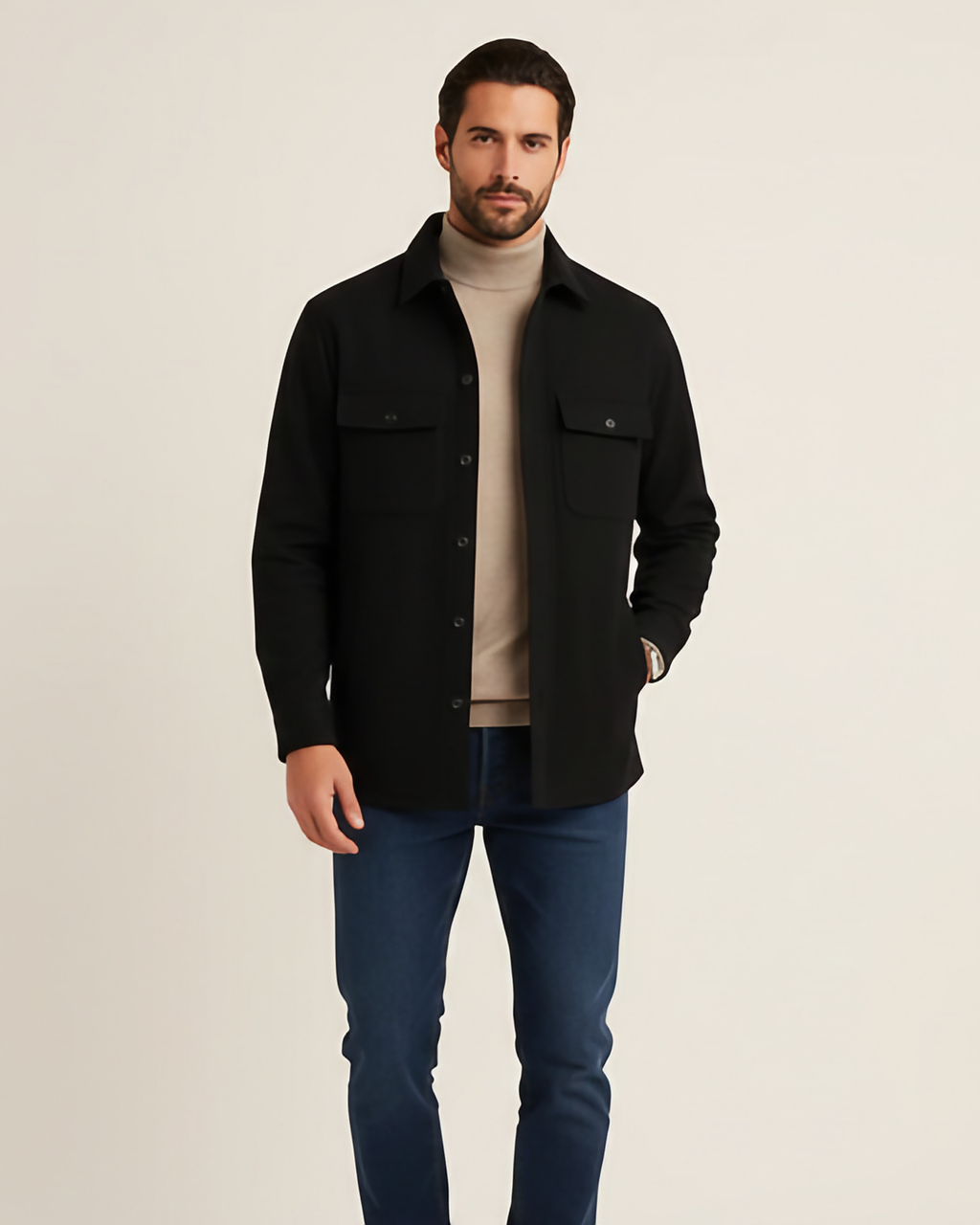 Surchemise homme non doublée, coupe droite, du XS au 3XL, noir