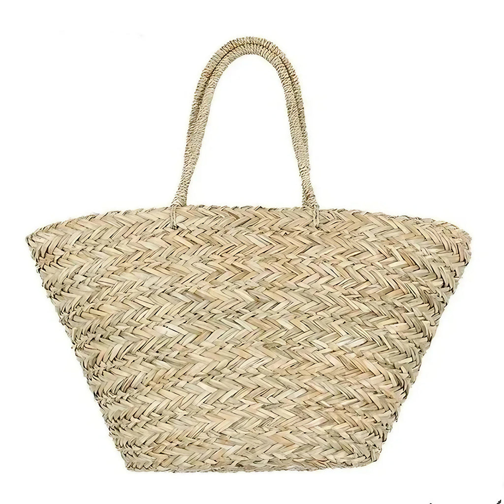 Panier de plage femme tressé, doublure à cordon, 52 x 29 cm, paille