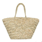 Panier de plage femme tressé, doublure à cordon, 52 x 29 cm, paille