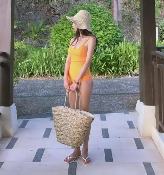 Panier de plage femme tressé, doublure à cordon, 52 x 29 cm