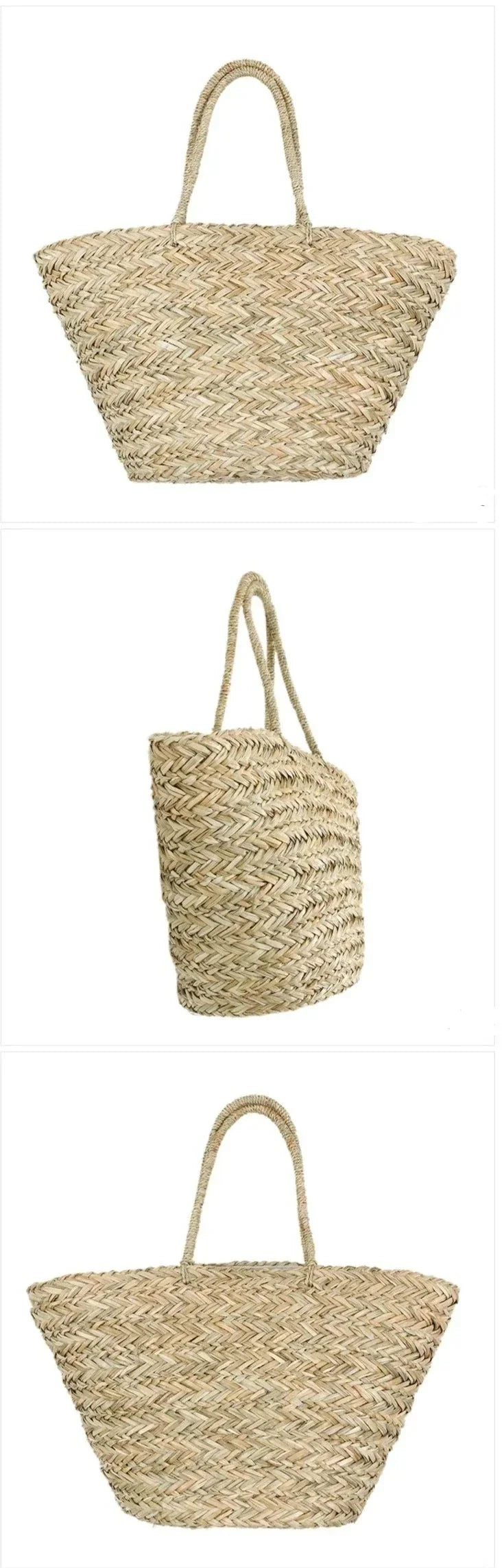 Panier de plage femme tressé, doublure à cordon, 52 x 29 cm
