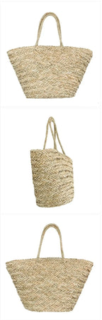Panier de plage femme tressé, doublure à cordon, 52 x 29 cm