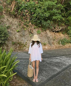 Panier de plage femme tressé, doublure à cordon, 52 x 29 cm