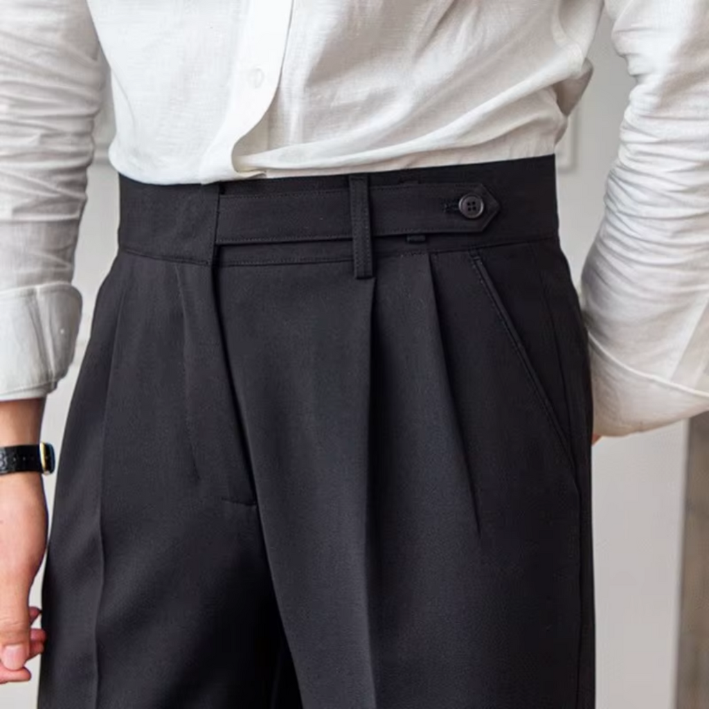 Pantalon à pinces homme taille haute, noir, beige ou camel, noir