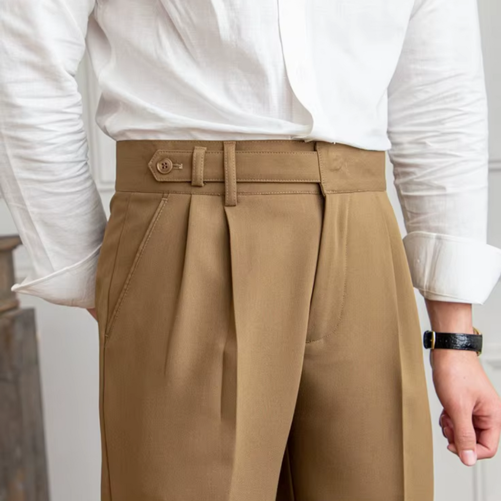 Pantalon à pinces homme taille haute, noir, beige ou camel, camel