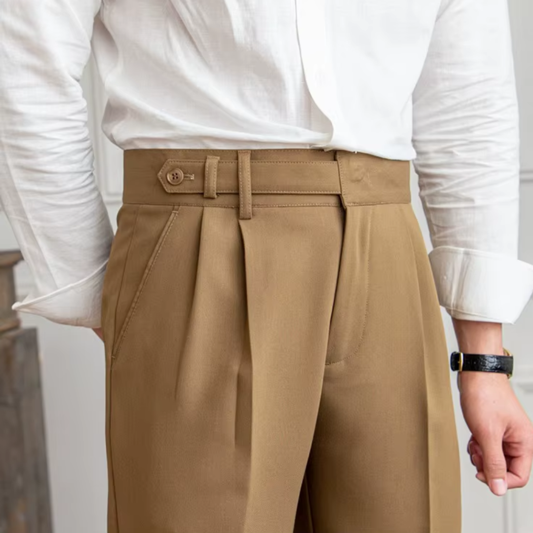 Pantalon à pinces homme taille haute, noir, beige ou camel, camel