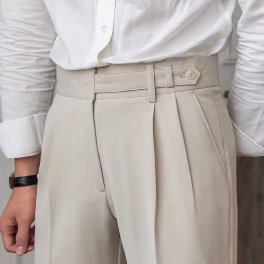 Pantalon à pinces homme taille haute, noir, beige ou camel, beige