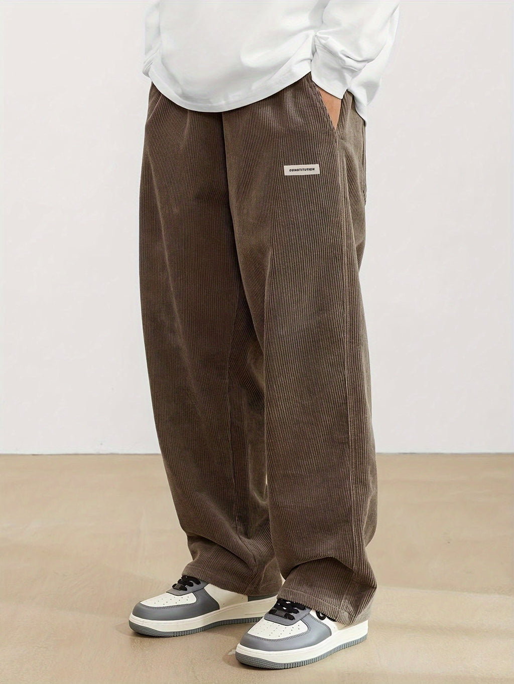 Pantalon homme en velours côtelé, coupe ample, du S au 2XL, marron