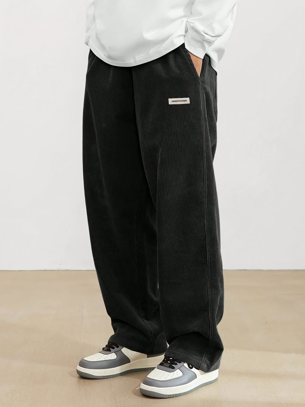 Pantalon homme en velours côtelé, coupe ample, du S au 2XL, noir