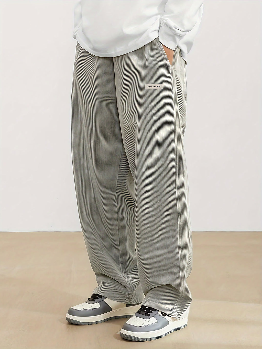 Pantalon homme en velours côtelé, coupe ample, du S au 2XL, gris clair