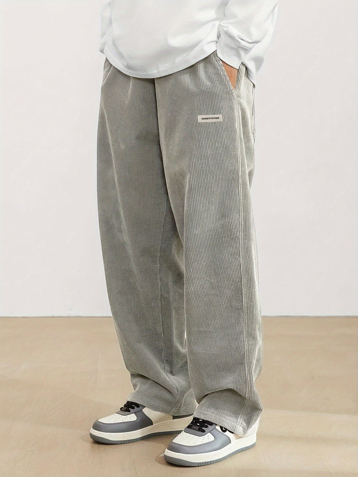 Pantalon homme en velours côtelé, coupe ample, du S au 2XL, gris clair