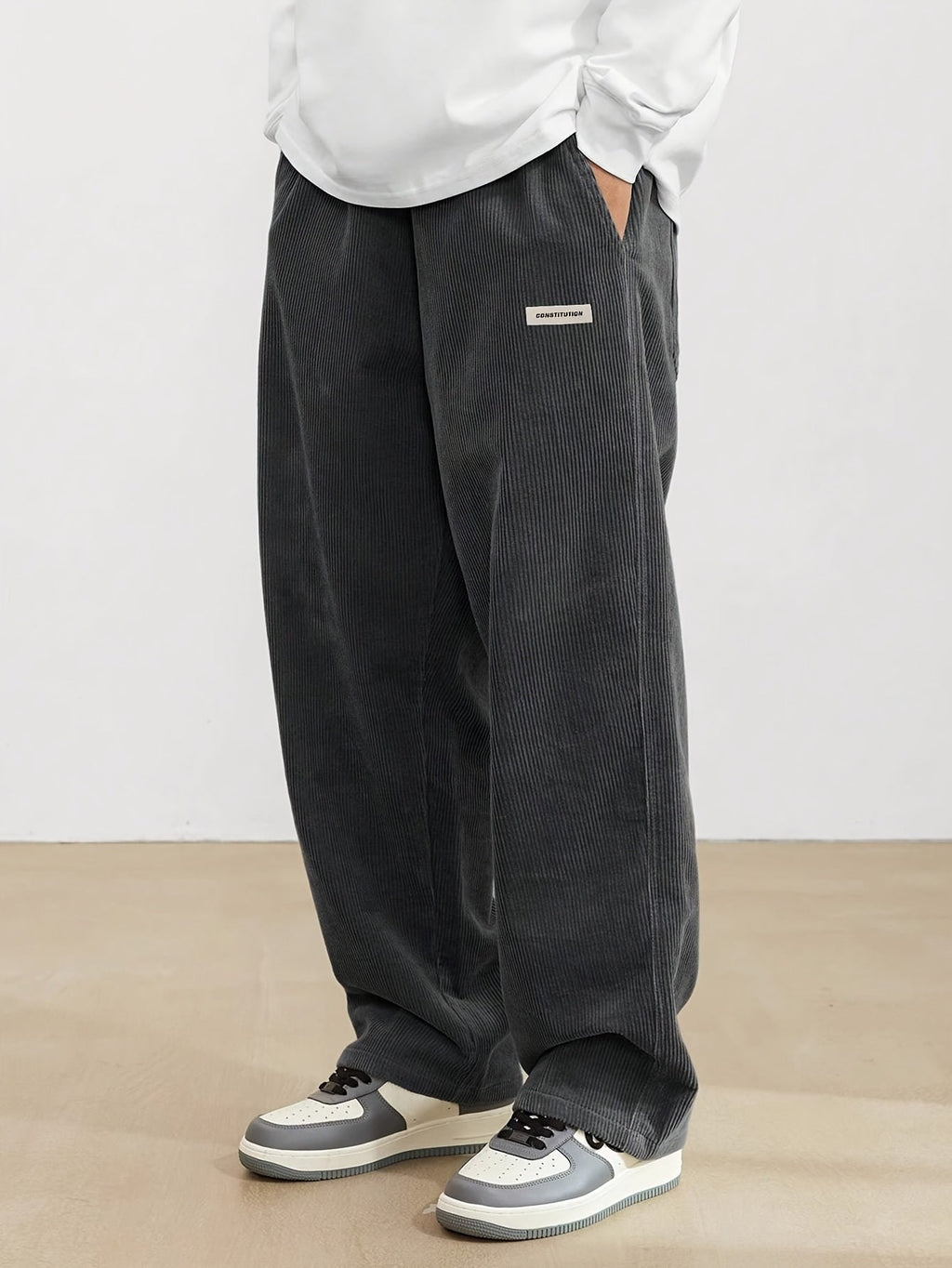 Pantalon homme en velours côtelé, coupe ample, du S au 2XL, gris foncé