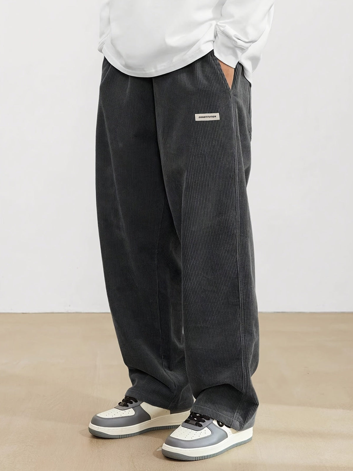 Pantalon homme en velours côtelé, coupe ample, du S au 2XL, gris foncé