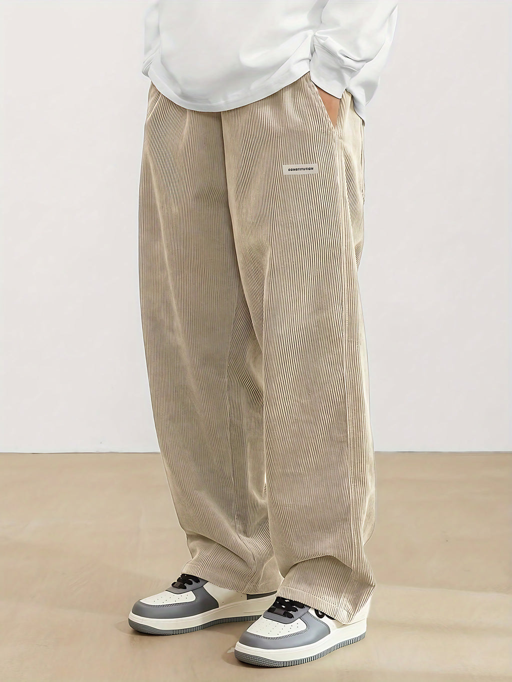 Pantalon homme en velours côtelé, coupe ample, du S au 2XL, abricot