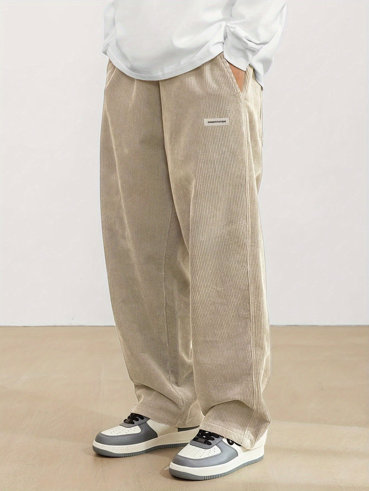 Pantalon homme en velours côtelé, coupe ample, du S au 2XL, abricot