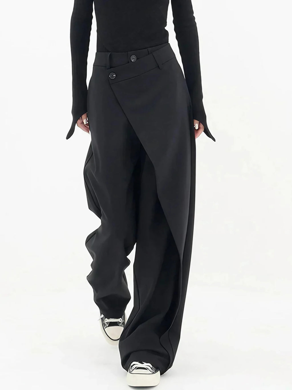 Pantalon ample femme coupe large, noir ou gris