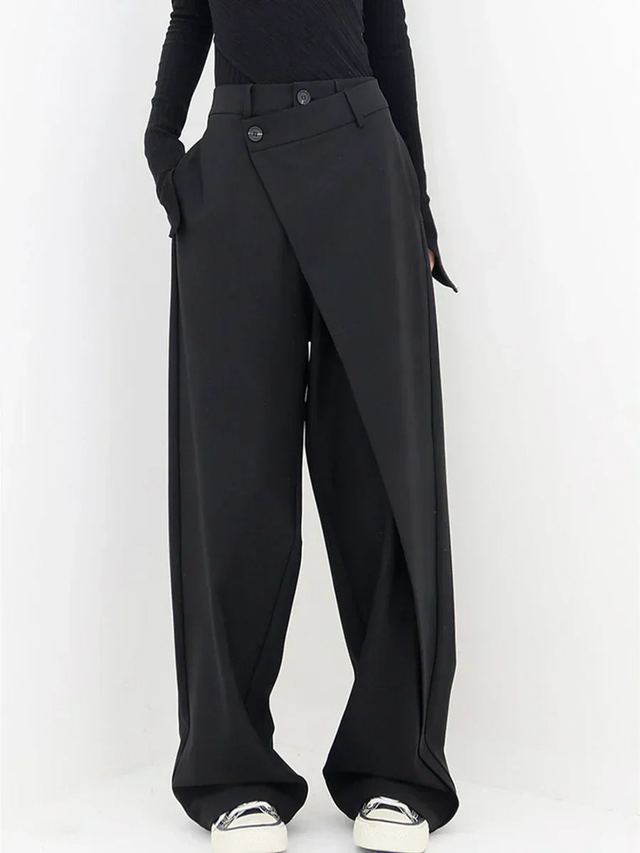 Pantalon ample femme coupe large, noir ou gris