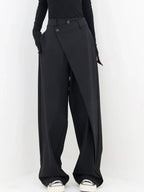 Pantalon ample femme coupe large, noir ou gris
