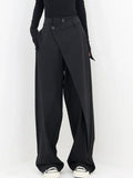 Pantalon ample femme coupe large, noir ou gris, noir