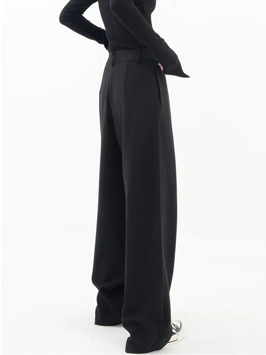 Pantalon ample femme coupe large, noir ou gris