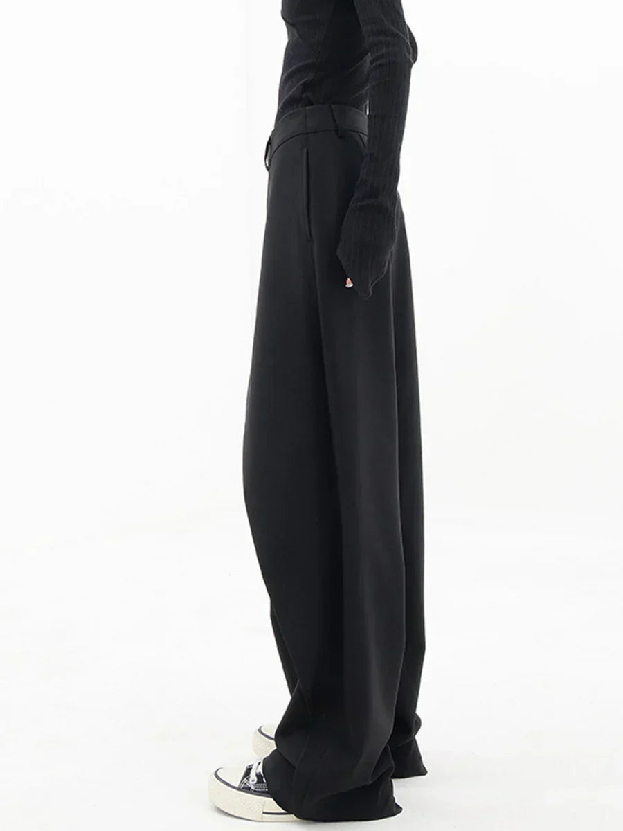 Pantalon ample femme coupe large, noir ou gris