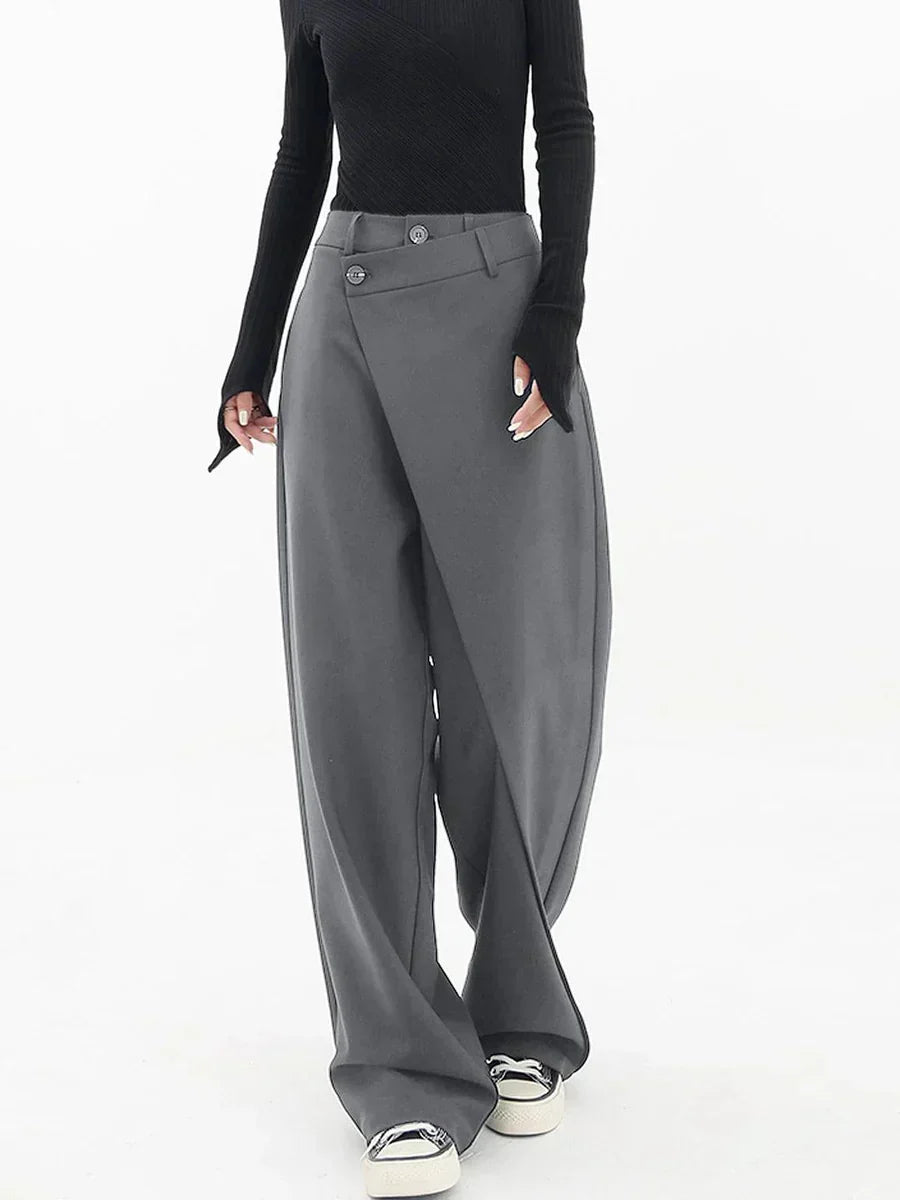 Pantalon ample femme coupe large, noir ou gris
